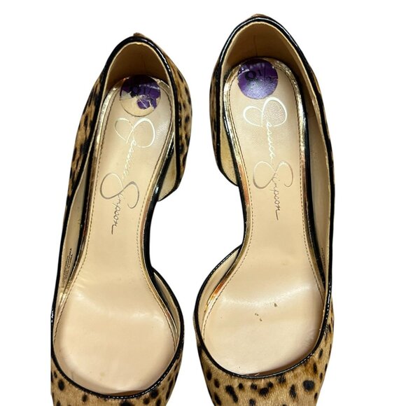 Jessica Simpson Leopard Print Pointed-Toe Heels 3.5" Stiletto Black & Tan Faux F - Picture 3 of 10